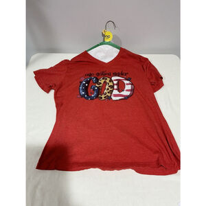 Woman’s XL Red Lif Apparel Short Sleeve T Shirt Says One Nation Under God